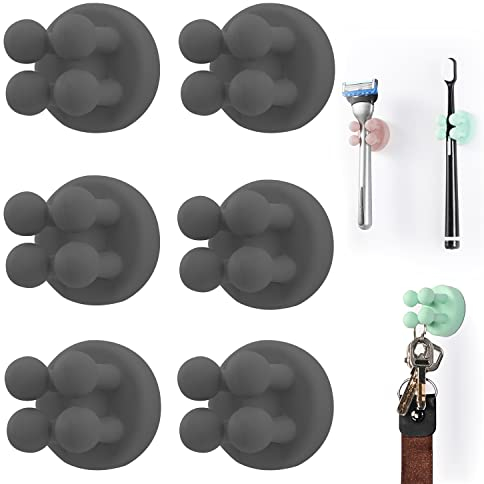 Zayin Silicone Toothbrush Zahnbürstenhalter Rasiererhalter Multifunktions-Haken Wasserdicht Selbstklebend Zahnbürstenhaken Stopfenhalter (6 Stück Schwarz)