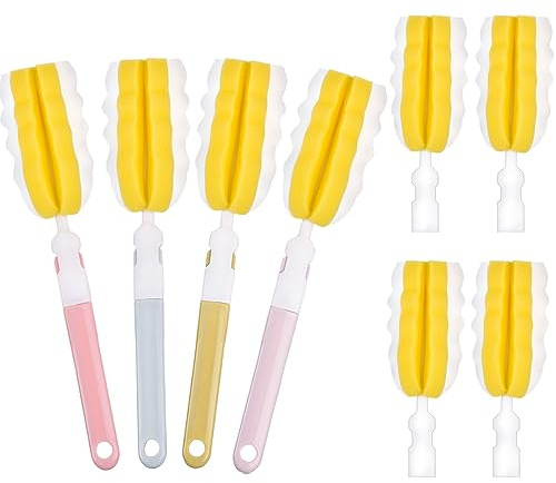 INVODA Flaschenbürste mit langem Griff, Tassenreiniger, Schwamm, Flaschenschrubber, austauschbarer Bürstenkopf, tragbare Flaschenreinigungsbürste für Babyflaschen, Geschirrspülen, Küche, saubere