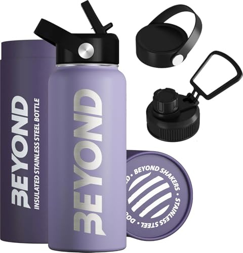 Beyond Premium Vacuum Insulated Stainless Steel Double Walled Stainless Steel Water Bottle 1000ml Wide Mouth Sports Drink Flask BPA Free (Lilac)