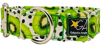 Galguita Amelie Martingale Hundehalsband, Kiwis, 3 cm breit, Größe S (20-29 cm Umfang)