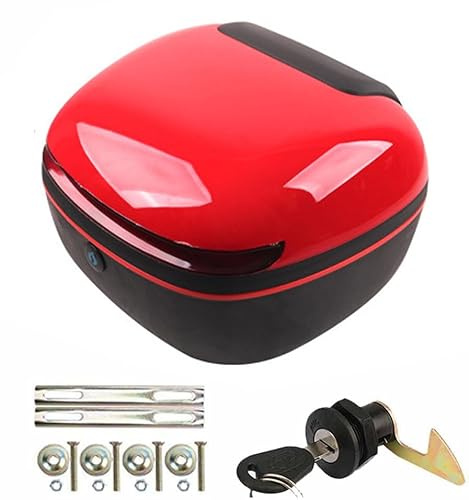 VECNUM KUNYOS Top Case De Moto, 25L Top Case De Moto avec Voyant D'Avertissement De Nuit pour Porte-Bagages Valise À roulettes Cas De Casque pour Scooter, Moto, Robuste Et Durable,Rouge