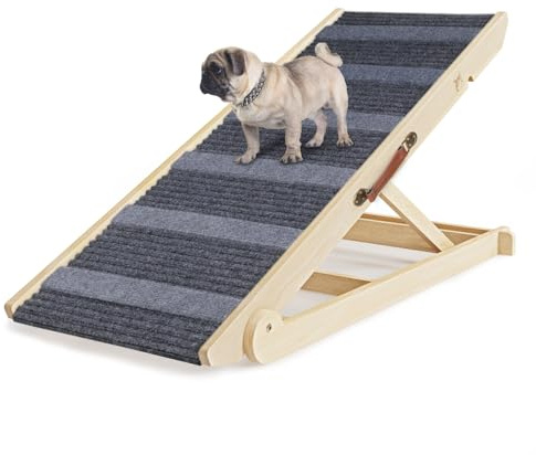 YaFiti Dog Ramp for Bed, Folding Wooden Pet Ramp for Small Large Dogs Cats, 7 Adjustable Height from 10.8 to 26.6, Portable Stable Dog Pet Steps for Car Couch High Bed, Supports Up to 200lbs