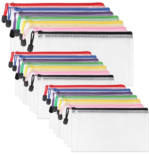 PLAPOT Dokumententasche A4 + A5 + A6, 21 Stück Dokumentenmappe mit Reißverschluss 7 Farben Zip Beutel Tasche, Wasserdichte Dokumententasche Reißverschluss for Büros Schule Reise