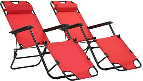 ULUYYUC Rattan-Liegebett Sonnenbank Tagesbett-Überdachung Liege GartenKlappbare Sonnenliegen 2 STK. mit Fußablage Rotgeeignet für Pools, Strände, Decks