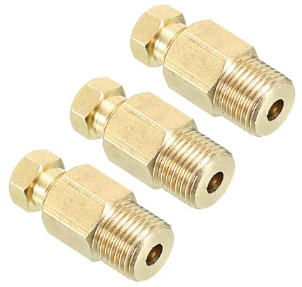 PATIKIL Brass Tube Fitting 4mm Tube OD 1/8 BSP Male Thread, 3Pcs Compression Pipe Connector Union Straight Coupling Adapter, Gold Tone