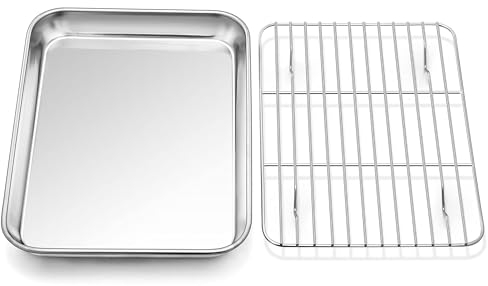 QAUUCP Plaque de Cuisson en Acier Inoxydable à Fond Plat, Grille de Refroidissement, Plateau, Four, Cadre en Maille, Plaque de Cuisson Polyvalente Plaque De Cuisson pour Four(Small)