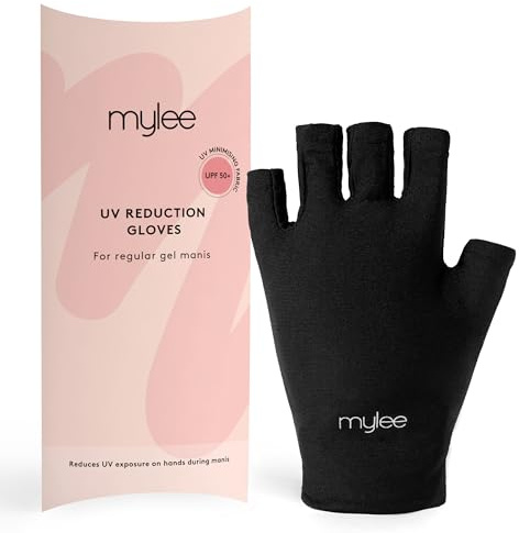 mylee Guantes de Reducción UV para Uñas de Gel - Par de Guantes Negros sin | Dedos con Protección UV de Alta Tecnología UPF 50+ para Proteger la Piel durante la Manicura de Gel con la Lámpara de Uñas