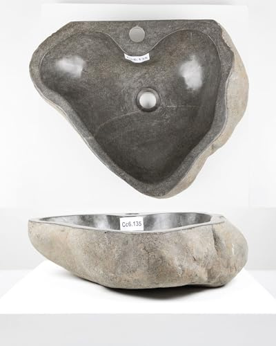 WohnFREUDEN - Lavabo ovale in pietra, 50 cm, con foro per rubinetto, bagno, WC, giardino, pietra fiume, lavandino a mano