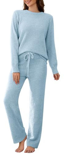 RITOSTA Pigiama Donna Invernale Lungo Tuta Donna Autunnale Invernale Completa Sportiva Due Pezzi Completo Elegante Pigiami Pile Felpa Manica Lunga e Pantaloni Larghi Casual Completi (Blu,M)