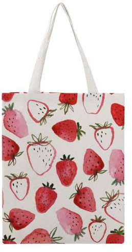 VYJLOO Rote Erdbeere Damen Shopper Canvas Handtasche Einkaufstasche Tragetasche Schultertasche Umhängetaschen 38×46cm
