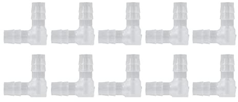 10 Stück Schlauchtülle, L Förmige 90 Grad Winkelverschraubung für Aquarien, 10mm 2 Wege Verbindung mit Gleichem Widerhaken für Adapter Schlauchverschraubung (8mm)