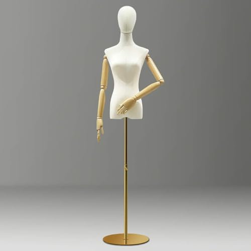 SUNMME Schaufensterpuppe, Verstellbarer Körper, weibliche Schneiderpuppe, Torso mit Metallsockel, für Bekleidung, Schmuck, Schaufenster, Display, Höhe 2 Größen S, Gold/rund, D