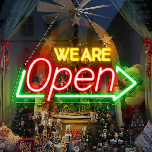 LED-Neon-Schild mit Aufschrift We Are Open, 40,6 x 20,8 cm, ultrahelles offenes Schild mit USB-betrieben, Neon-offenes Schild, elektrisch beleuchtetes Schild für Geschäfte, Bars, Hotel,