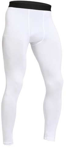 HYCOPROT Pantalon de Compression pour Hommes Séchage Rapide Pantalon de Course Leggings de Sport Caleçons de Collant pour Basketball Fitness Jogging (Blanc, L)