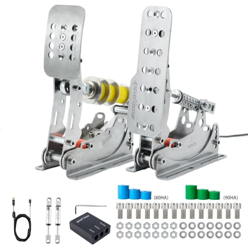 Simjack UT Sim Racing Pedals with 200KG Load Cell Sensor Professional iRacing Simulation Load Sensing Brake Pedal Adjustable Elastomer Dampers USB Connect to PC (UT-P2-H2)