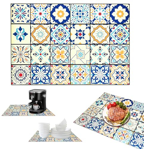 EUIEUT Dish Drying Mat Quick Dry Coffee Machine Mat 40 x 60 cm Super Absorbent Draining Mat Sink Drainer Mat Non Slip Draining Board Mat for Kitchen Counter Pets Worktops Bar