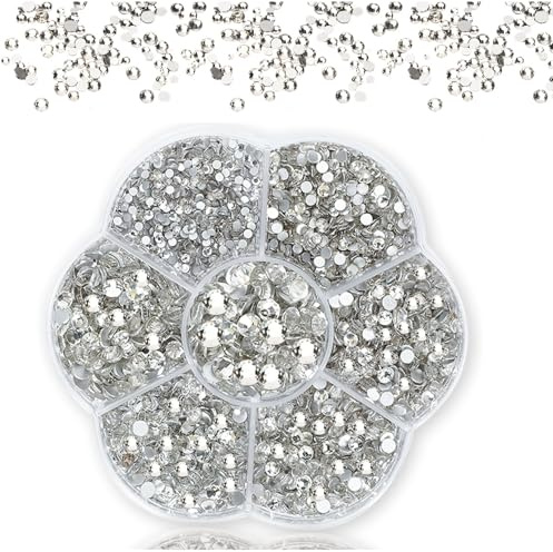 Strass Brillantini per Unghie Diamanti,3000PCS Diamanti Rotondi a Fondo Piatto per Incollare Gioielli Stile Unghie,Cristalli Strass per Nail Art, Abbigliamento, Scarpe, Artigianato DIY (bianco)