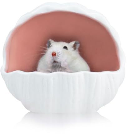 LuckyOpt Hamsterversteck aus Keramik, niedlicher Muschelförmiger Kleintier-Lebensraum, große Öffnung, leicht zu reinigen, Keramik-Hamsterhaus für Hamster, Rennmäuse, Chinchilla, Zwerghamster (Rosa)