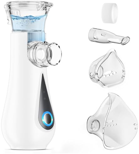 GIBOHOM Nebulisateur Inhalateur pour Adultes, Nébuliseur Portable Aérosol Bebe, Rechargeable USB-C Nebulisateur Medical, Inhalateur Silencieux avec 2 Masques et 1 Embout, Noir