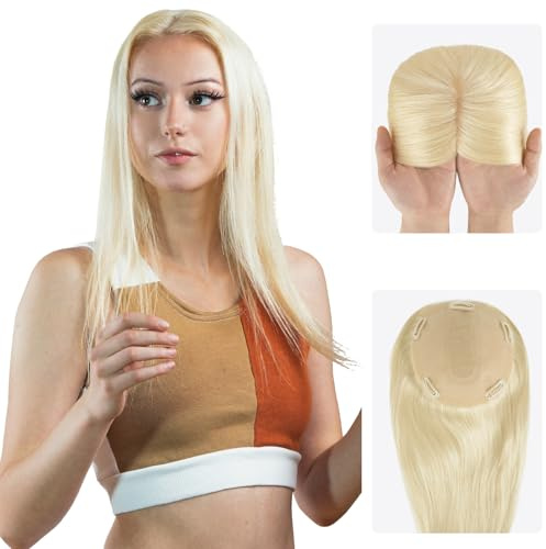 Zakya Echthaar Topper Damen - 15,2X16,5CM Basis Haartopper für Frauen - Toupet Damen 130% Dichte - 16 Inch Haarlänge - 60#