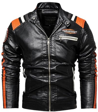 Giubbotto in Pelle Uomo, Pu Bomber Moto Slim Fit Colletto Casual con Cerniera Cappotto Antivento Giacca a Vento Soft Touch Classico Giubbotto Moto Uomo Pelle Giacca Bomber Chiodo Pelle Uomo