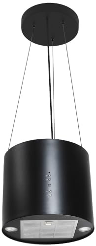 VLANO ROLLION Black Stilvolle Insel-Dunstabzugshaube, IONways Luftreinigung, Soft-Touch Control, Fernbedienung, 4 Leistungsstufen, LED-Beleuchtung, 670 m³/h, Schwarz, freihängend, rund, 36cm