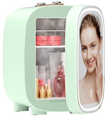 LIGIANT DF01A Mini Frigo, avec Miroir LED à Intensité Réglable sur 3 Niveaux, Faible Bruit, Chauffe & Refroidisseur, 4L Mini Frigo de Chambre Portable pour Voiture, Bureau, Camping
