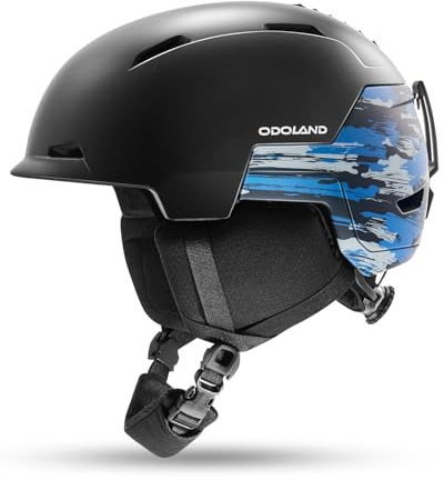 Odoland Casco da Sci Unisex, Casco da Snowboard per Uomo e Donna, Protezione Ottimale Ventilazione, Taglia Regolabile per Adulti Caschi per Snowboard e Sci Alpino, Blu Mimetico
