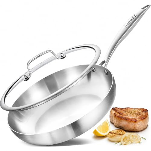 Inqibee Edelstahlpfanne Bratpfanne Unbeschichtet 28cm mit Deckel | Kleine Pfanne Edelstahl, Stainless Steel Frying Pan, Für Induktion & alle Herdarten - Ofenfest, Spülmaschinenfest