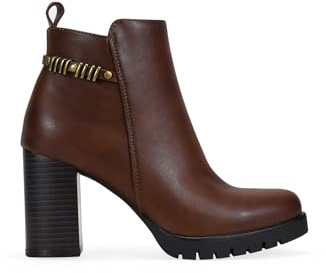 BOSANOVA Botines de tacón para Mujer con Cordones y Plataforma Dentada con tacón en Bloque Efecto Madera. Cierre con Cremallera Interior. Calzado para Mujer Cuero 37