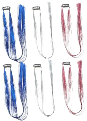 STOBAZA 6pcs Colorful Silk Hair Glitter Strings for Hair Fairy Tinsel Braiding Extensions Shiny Tinsel Accessories