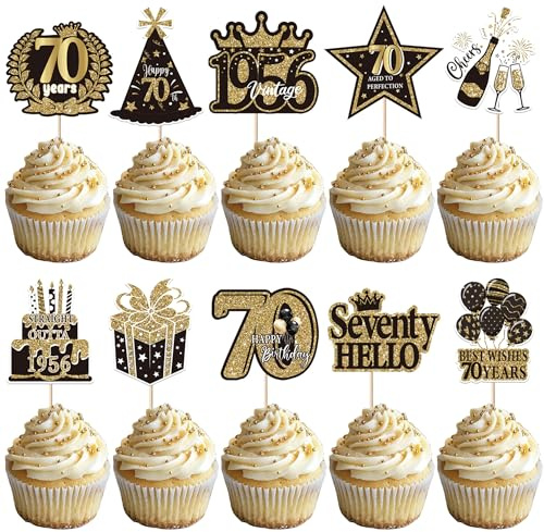 SYKYCTCY 40 Pack Happy 70th Birthday Cupcake Toppers Glitter Seventy Straight Outta 1956 Cupcake Picks Cheers to 70 Years Decorations for Happy 70th Birthday Party Cake Decor Supplies