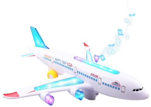 victob Kids Aeroplane Toy - Electric Aeroplane Toy with Flashing LED Lights & Sounds, Bump and Go Plane Model for Toddlers Boys Girls Ages 3 4 5 6 7 8
