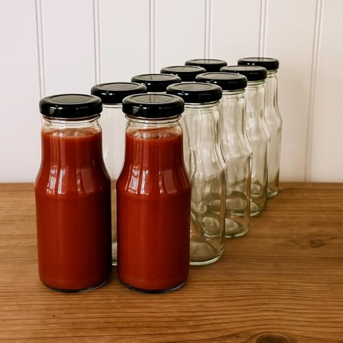 Glasflasche 300 ml mit Schraubdeckel – Saftflasche leer 0,3 l TO43 – Smoothie Flasche Glas – Wiederverwendbare Trinkflasche spülmaschinengeeignet für Saft, Sirup, Öl & Selbstgemachtes (Schwarz, 10)