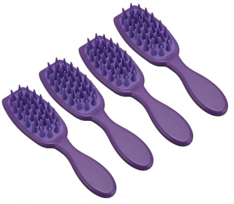 Peigne à cheveux démêlant masseur à long manche brosse à shampoing exfoliation du cuir chevelu nettoyage en profondeur brosse à cheveux en silicone violet pour la maison 4 pièces