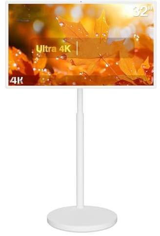 Pantalla Inteligente de 32 Pulgadas con Ruedas Televisor portátil táctil 4K con Android 12 8 GB + 128 GB Soporte Giratorio con Ruedas