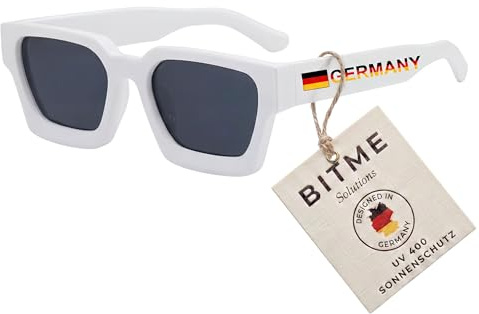 BitME Solutions Retro Sonnenbrille Herren & Damen – Vintage Sonnenbrille mit UV400 Schutz – Eckige Unisex Sonnenbrille im 90er Jahre Style inkl. Etui Schwarz