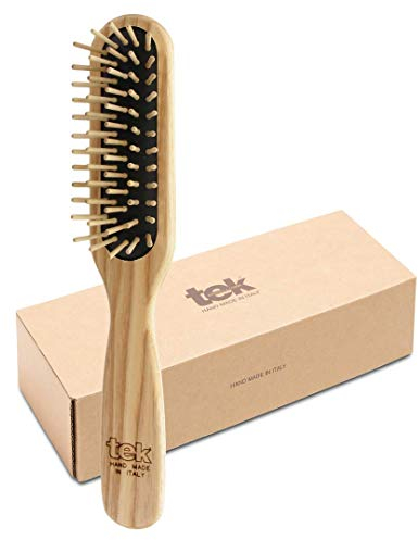 TEK - Spazzola Rettangolare con Dente Corto in Legno di Frassino, Handmade in Italy, per Capelli Corti, Districante e Massaggiante