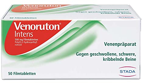 VENORUTON Intens zur Behandlung von Veneninsuffizienz: Gegen geschwollene, schwere, kribbelnde Beine. Arzneimittel mit gewebsentwässender Wirkung. 500 mg Oxerutin pro Filmtablette. 50 Tabletten