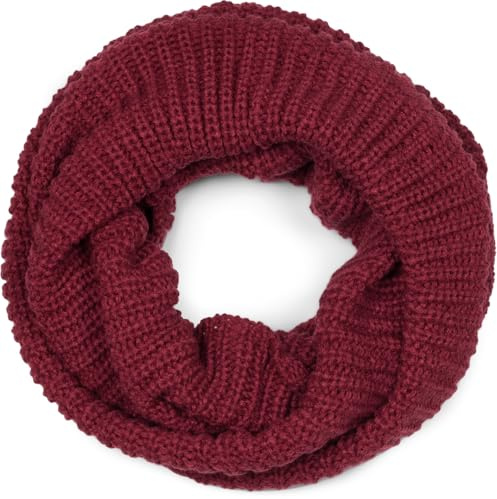 styleBREAKER Unisex bufanda tubular de punto fino liso | Suave bufanda tubular elástica de invierno con aspecto de canalé fino | Bufanda tubular de punto cálido para mujeres y hombres, Burdeos-Rojo