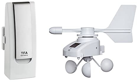 TFA Dostmann Weatherhub Wetterstation Solar-Funk-Windemesser, SmartHome, Klima- und Heimüberwachung, Smartphone-Überwachung, Weiß, L 40 (44) x B 28 (32) x H 104 mm