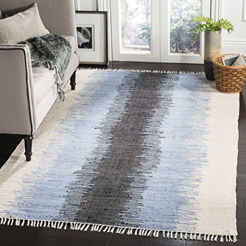 Safavieh Monterrey platt vävmatta, handvävd bomullsmatta, MTK710B-4-P 152 X 243 cm Grått/svart