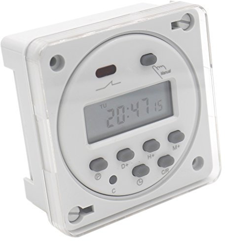 Temporizador digital LCD de alimentación semanal, programable con relé interruptor CN101 A DC 24 V 16 Amp SPST, resistente al agua, color blanco de la marca Heschen