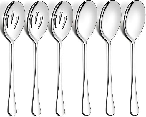 LIANYU 6 Pack Serving Spoons Set, Stainless Steel Large Slotted Spoons, Buffet Dinner Restaurant Serving Utensils, Catering Set for Party Banquet, 9.8 Inch