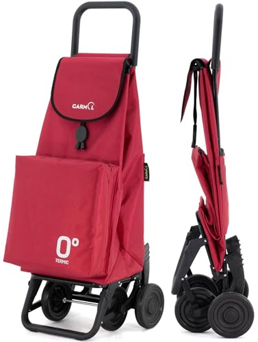 GARMOL Carro de la Compra Térmico Plegable 55 Litros |Bolsillo Térmico Interior de 11 Litros | Carro de la Compra 4 Ruedas Gran Capacidad | Carrito Compra Plegable Color Rojo