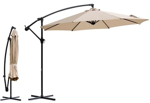 Sekey Ampelschirm Aluminium 300 cm Sonnenschirm mit Kurbel Gartenschirm Kurbelschirm mit Kurbelvorrichtung UV50+ Sonnenschutz Robust und Stabil für den Garten Taupe