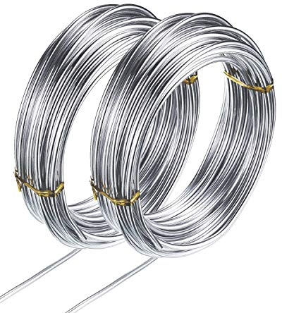 YMWALK 2mm Aluminium Basteldraht Schmuckdraht, 2 Rollen Biegbaren Modellierdraht Metall Skulptur Draht für Schmuckhandwerk, Modellbau, Armaturen und Skulpturen (2mm * 10m jede Rolle) (Silber)