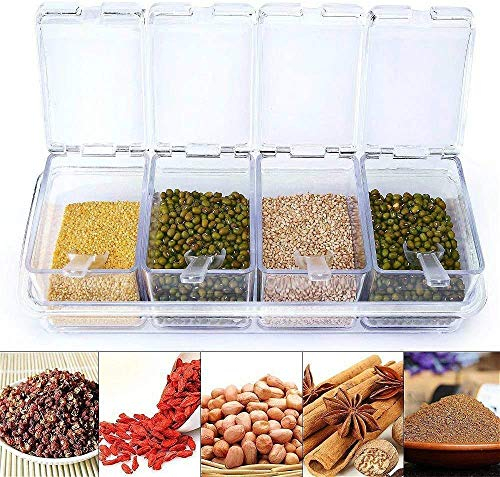 Transparent Seasoning Rack Spice Pots - 4 Piece Acrylic Seasoning Box - Storage Container Condiment Jars - Cruet with Cover and Spoon