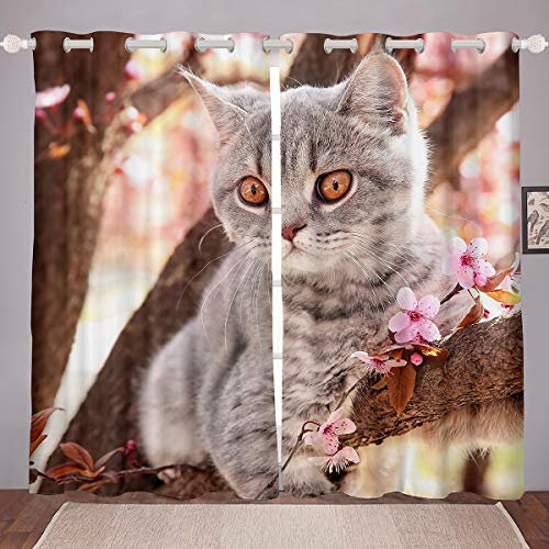 Tenda da finestra per bambini e figlia 3D per animali domestici, decorazione per finestre, motivo floreale con rami di albero, 46 x 54