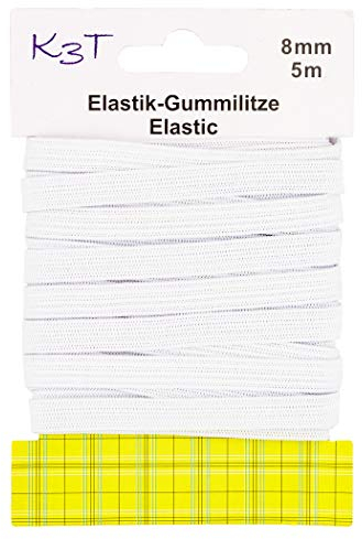K3T Elastik Gummilitze/Gummiband, 8 mm x 5 m, Farbe weiß, Art.-Nr. 81085-K3T